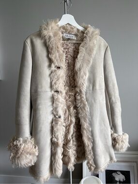 Agnes B. Genuine Shearling Sheepskin Coat - Ivory